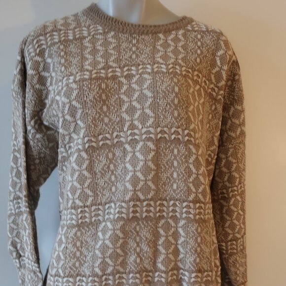 Mens Pronto Uomo Firenze Saks Fifth Avenue Tan White Knit Pullover Sweater XL * - Picture 4 of 9